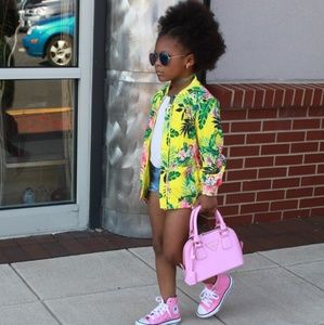 Gap kids yellow floral bomber jacket
